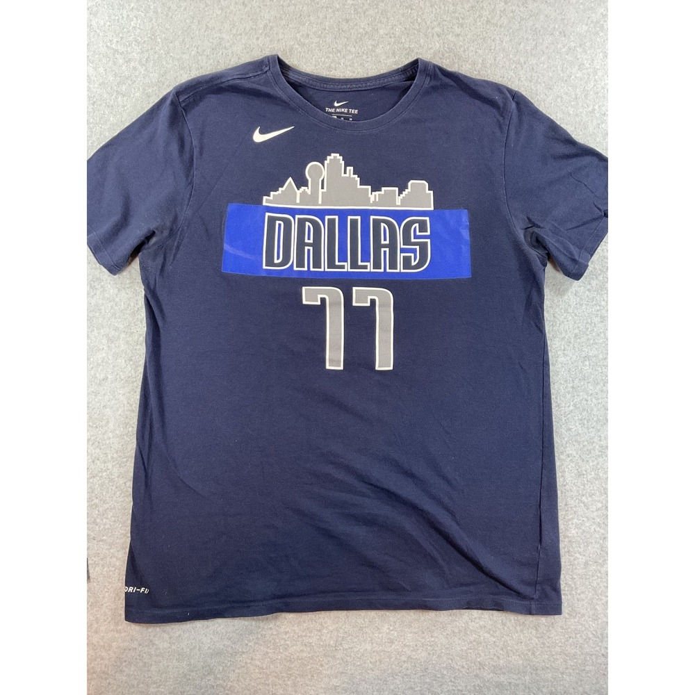 Nike Dallas Mavericks Luka Doncic 77 Dri-FIT Shirt Mens XL Navy Blue NBA #663